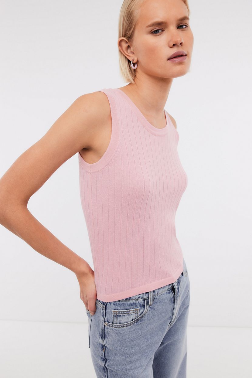 Топ из вязаного трикотажа со льном L розовый 1379₽