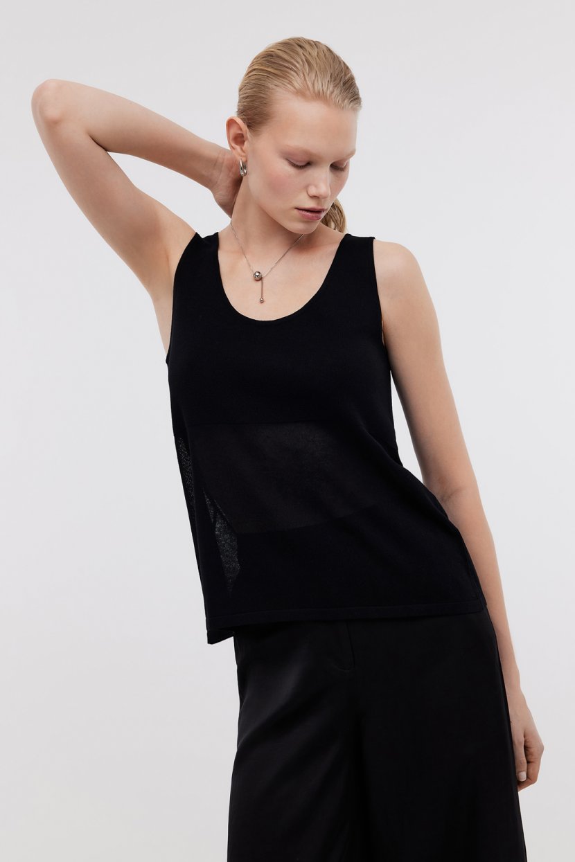 Топ с полупрозрачной вставкой L черный 2699₽