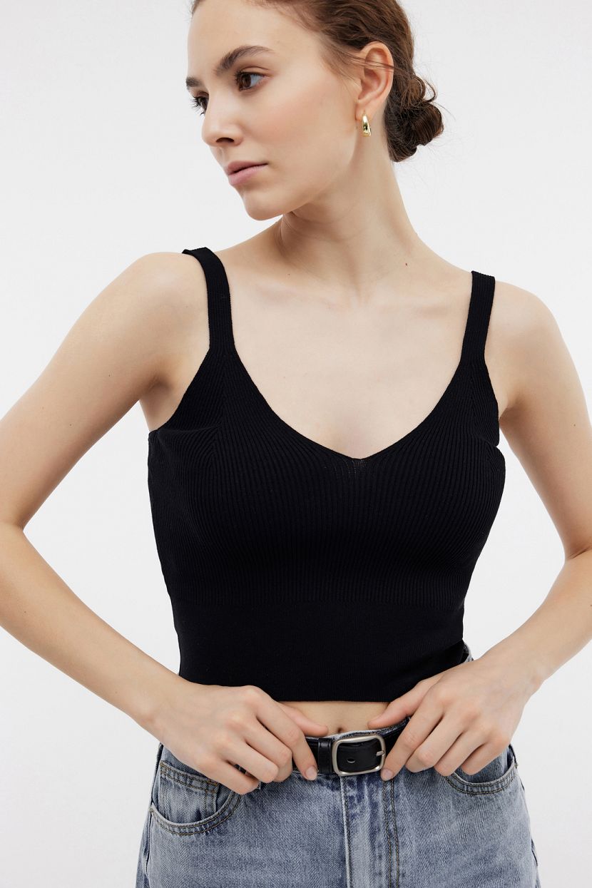 Топ из пряжи с вывязанными бретелями L черный 1199₽