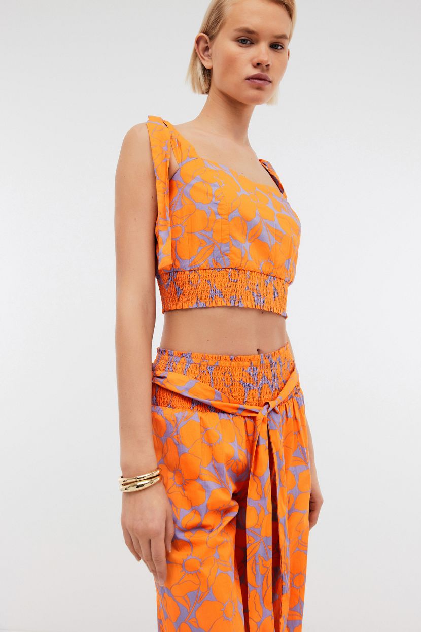 Кроп-топ из хлопка с бретелями на завязках 2423₽