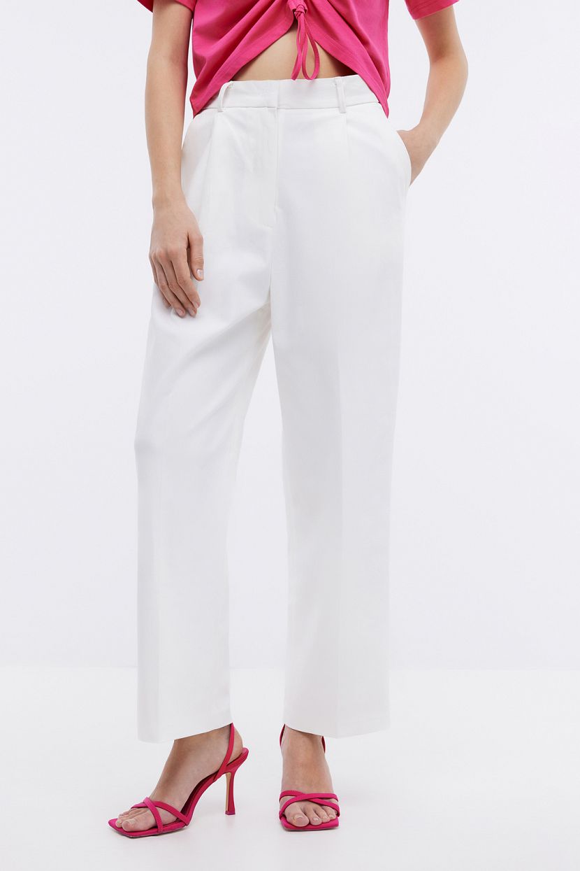 Укороченные брюки из твила с защипами M белый 2069₽