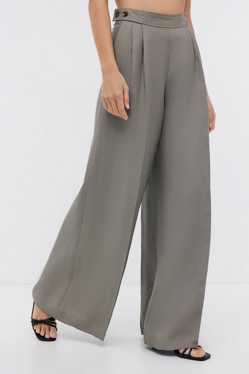 Широкие брюки из льна и вискозы с патами