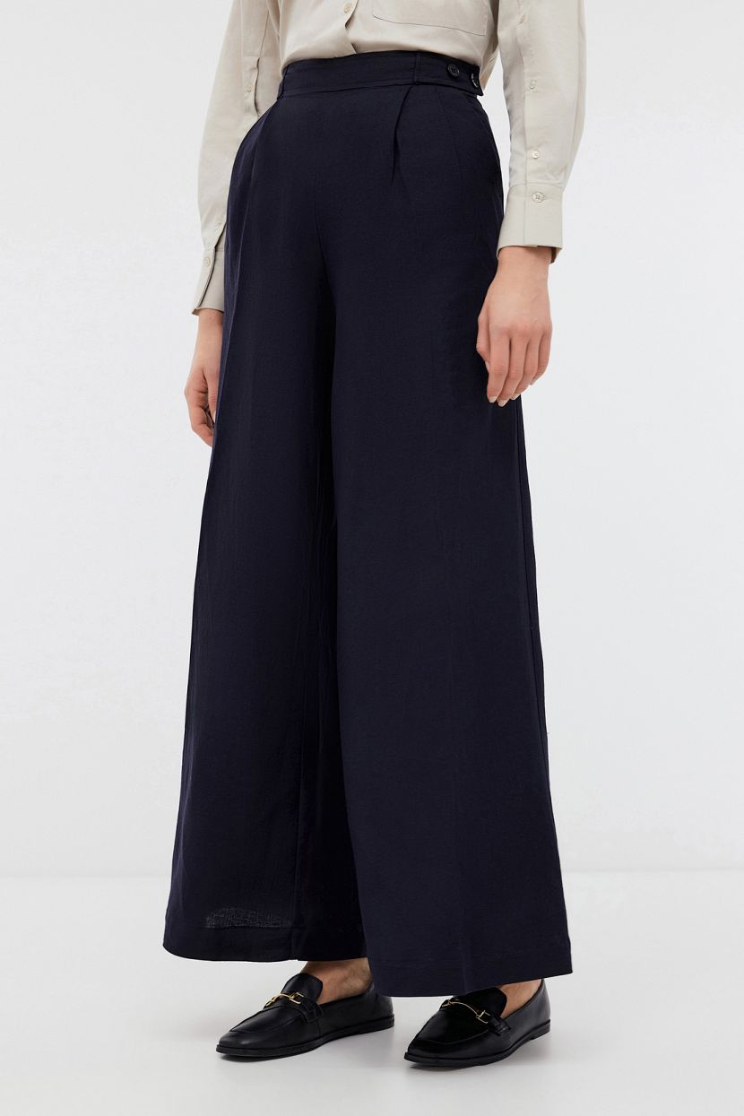 Широкие брюки из льна и вискозы с патами L синий 2705₽