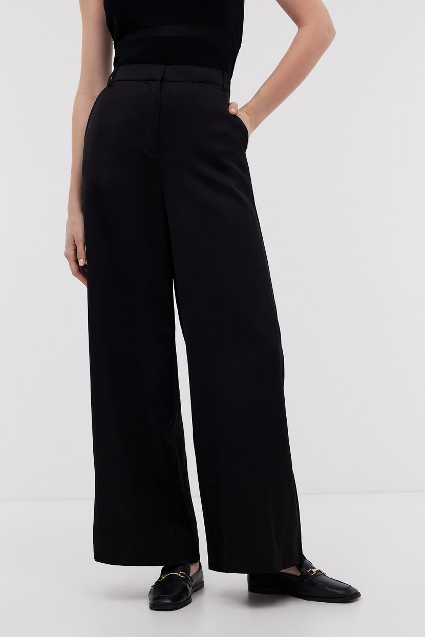 Брюки палаццо из вискозы и льна L черный 7999₽