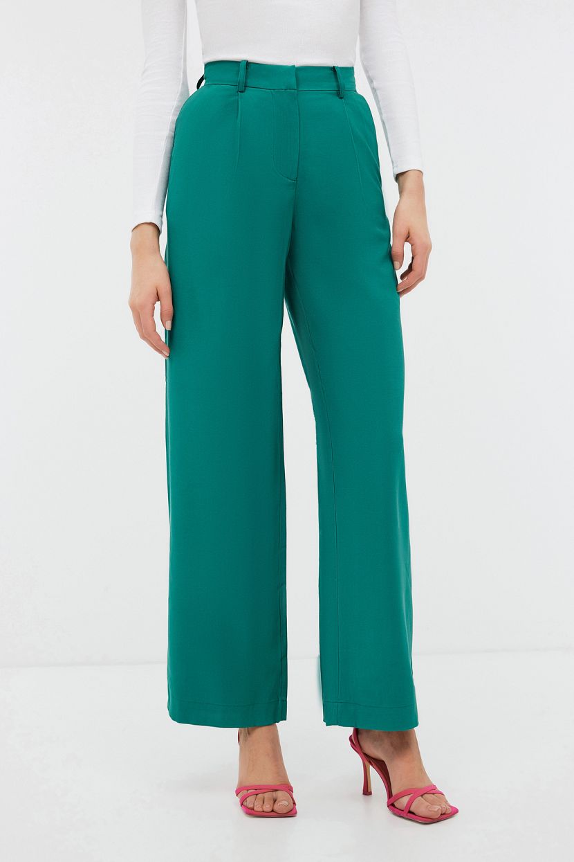 Прямые брюки из вискозы с карманами, XXL, зеленый