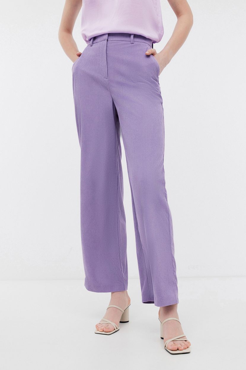 Прямые брюки из вельвета, S, фиолетовый