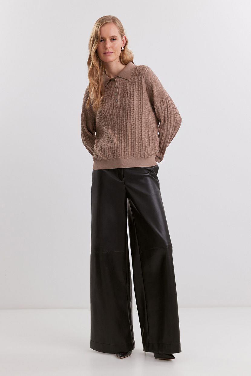 Брюки палаццо из искусственной кожи L черный 3999₽