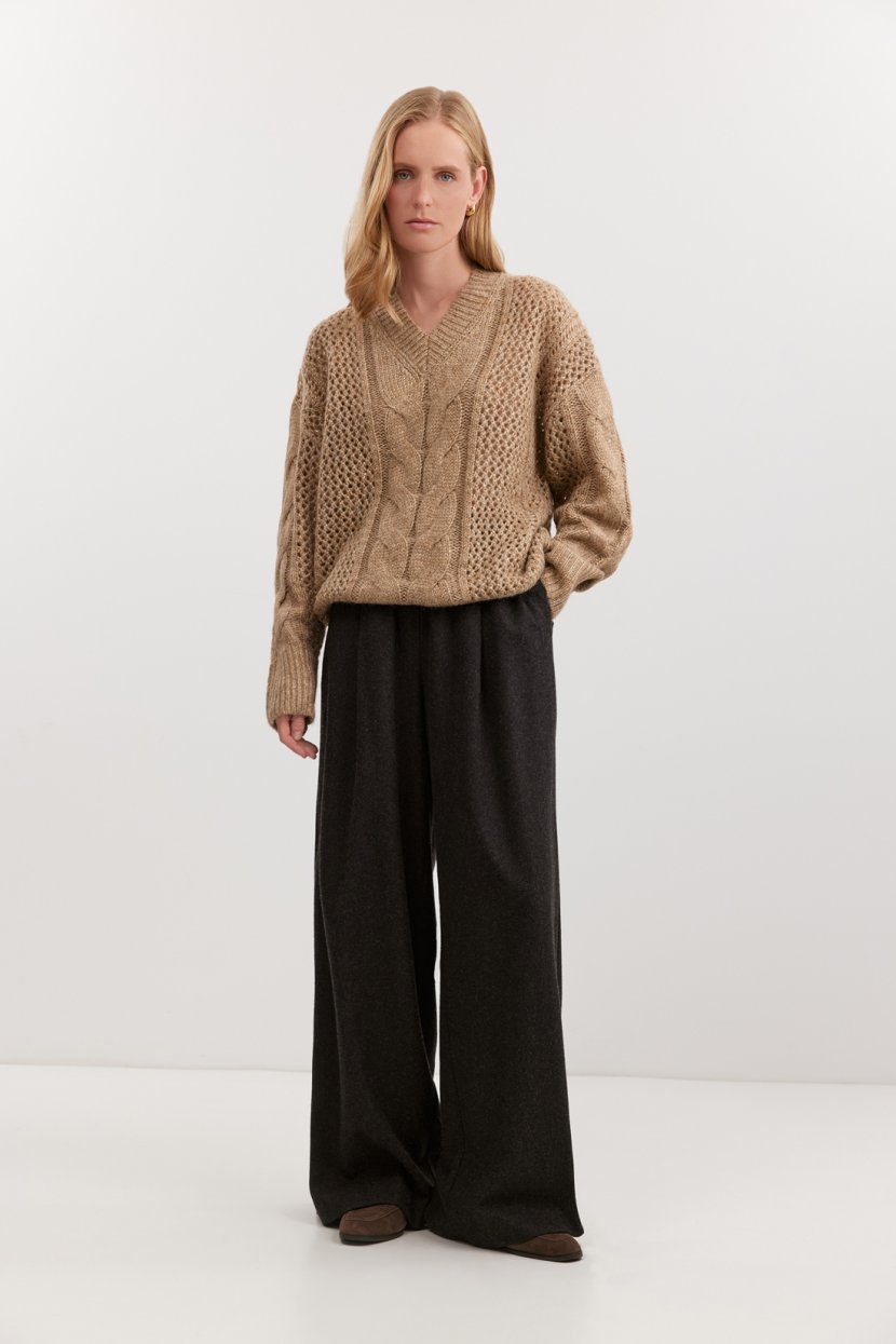 Классические однотонные свободные брюки с шерстью 6299₽