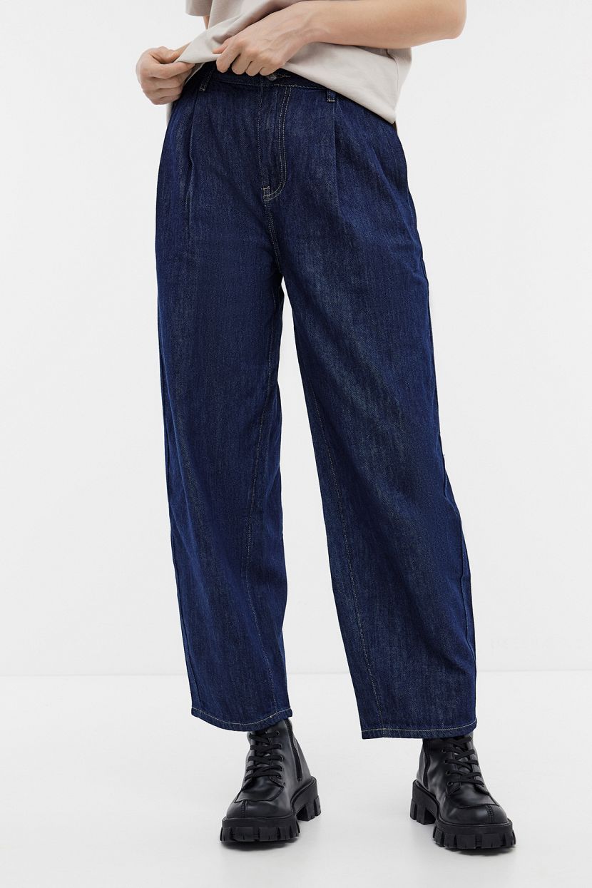 Широкие джинсы слоучи из хлопкового денима (арт. BAON B3024011), размер 25, цвет синий