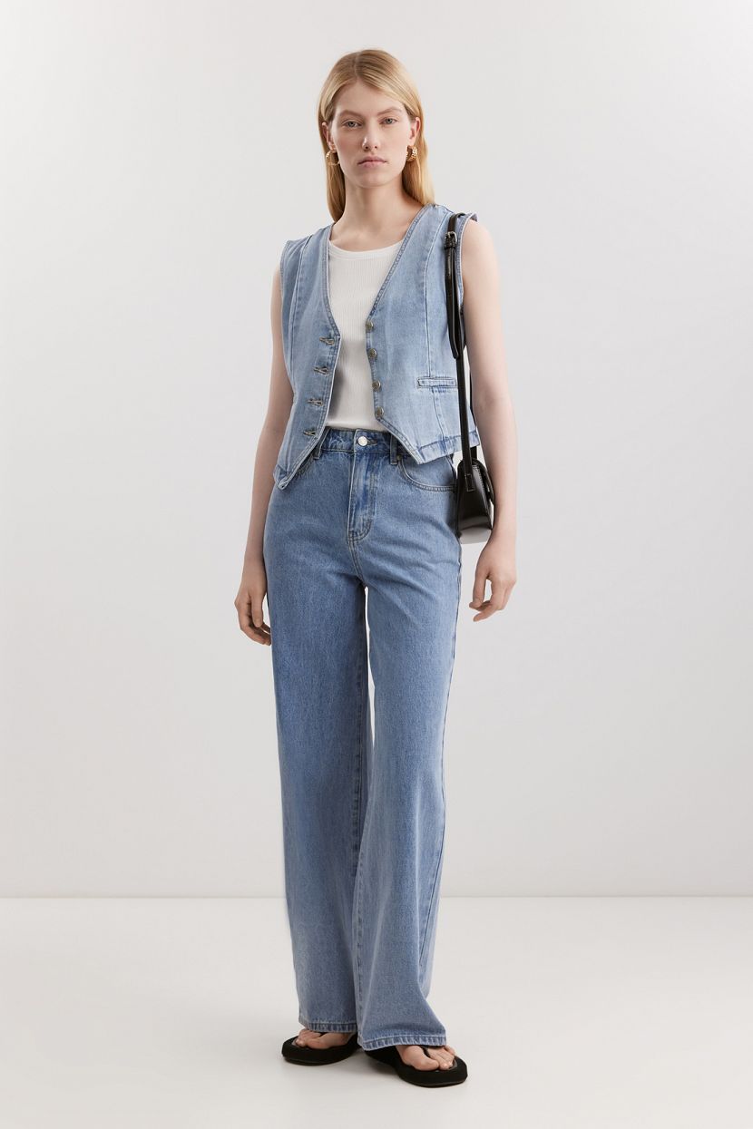 Джинсы wide leg с вареным эффектом 25 голубой 8399₽