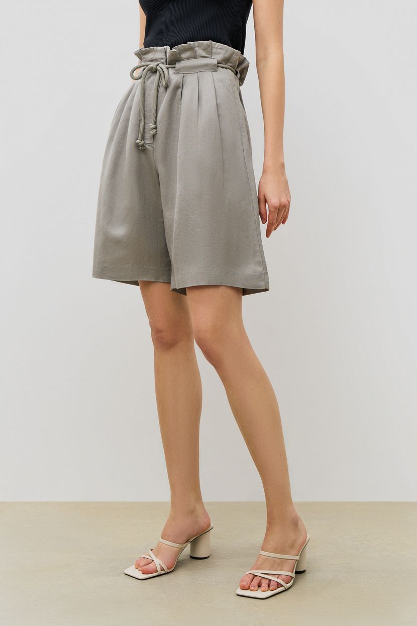 Свободные шорты с завязками на высокой посадке серый 2999₽