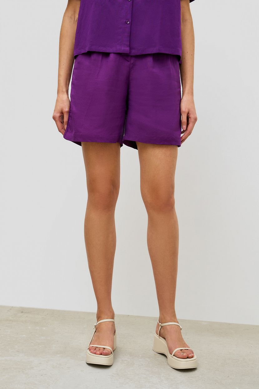 Короткие прямые шорты с защипами, S, фиолетовый