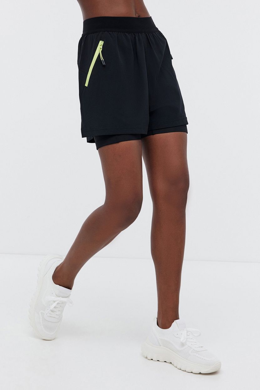 Двойные спортивные шорты для бега (арт. BAON B3224028), размер L, цвет черный