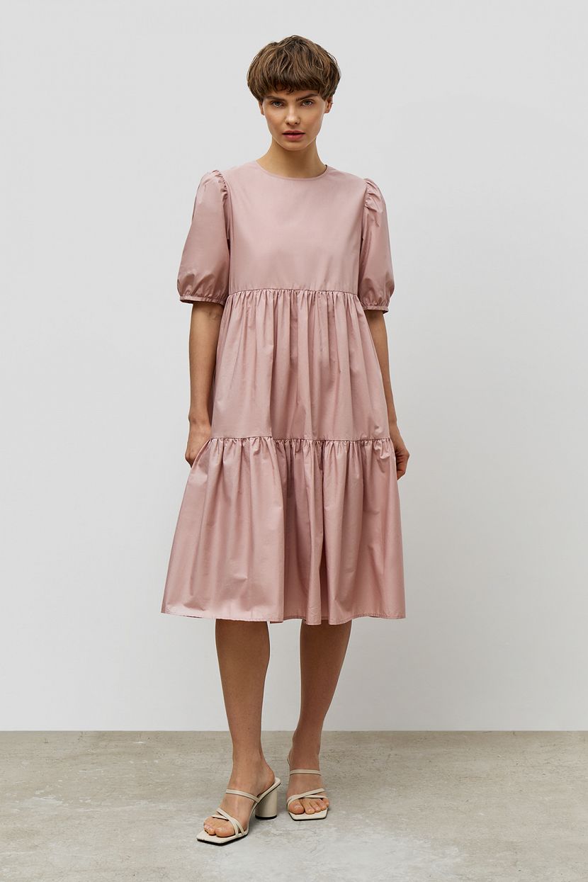 Ярусное платье из хлопка, XS, розовый