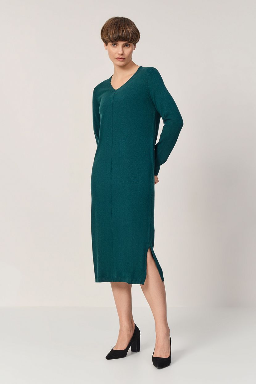 Трикотажное платье-пуловер, XL, зеленый