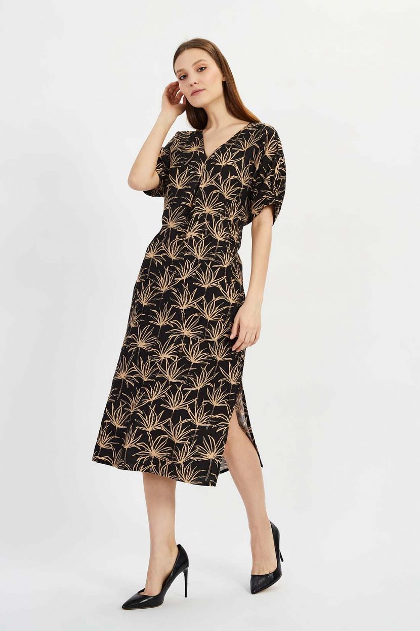 Льняное платье с принтом, XXL, черный цена и фото