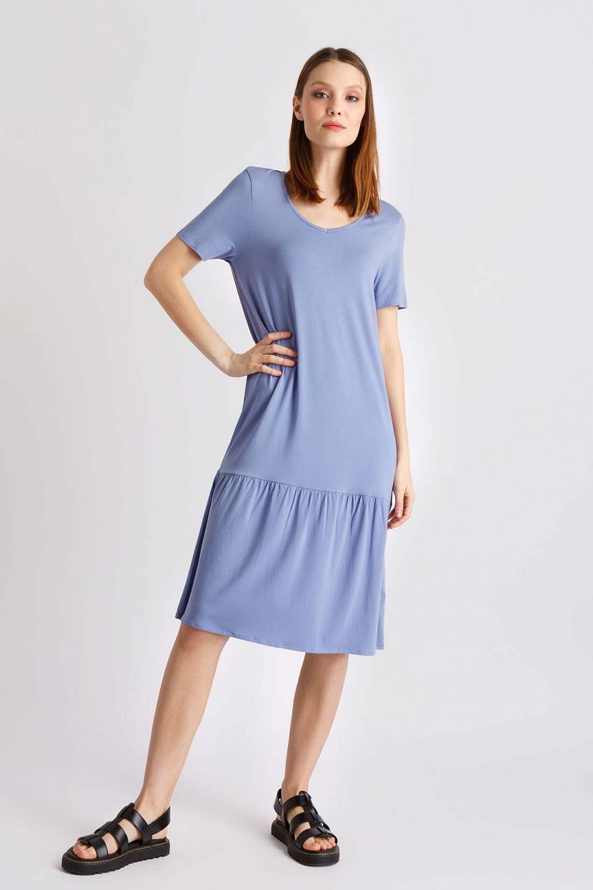 Платье-футболка с оборкой, XXL, голубой
