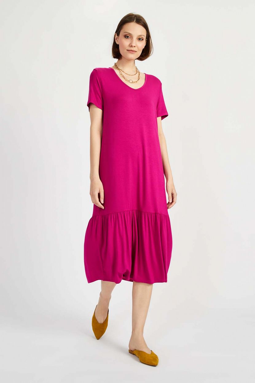 Платье-футболка с оборкой, XL, розовый