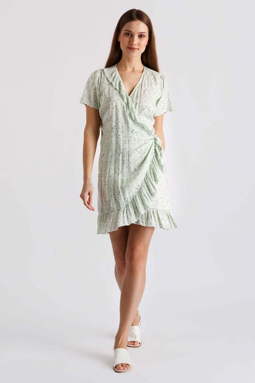 Платье на запах с воланом, XXL, зеленый цена и фото