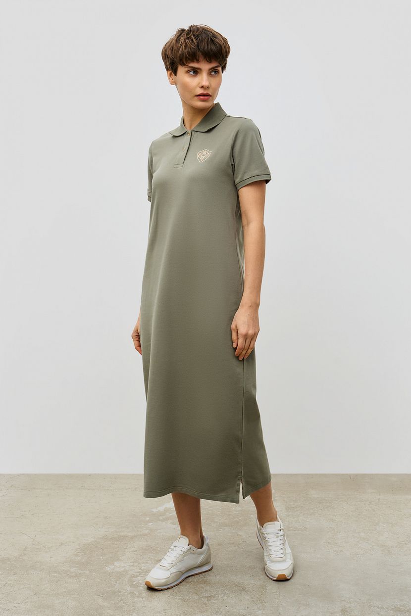 Платье-поло миди, XL, зеленый
