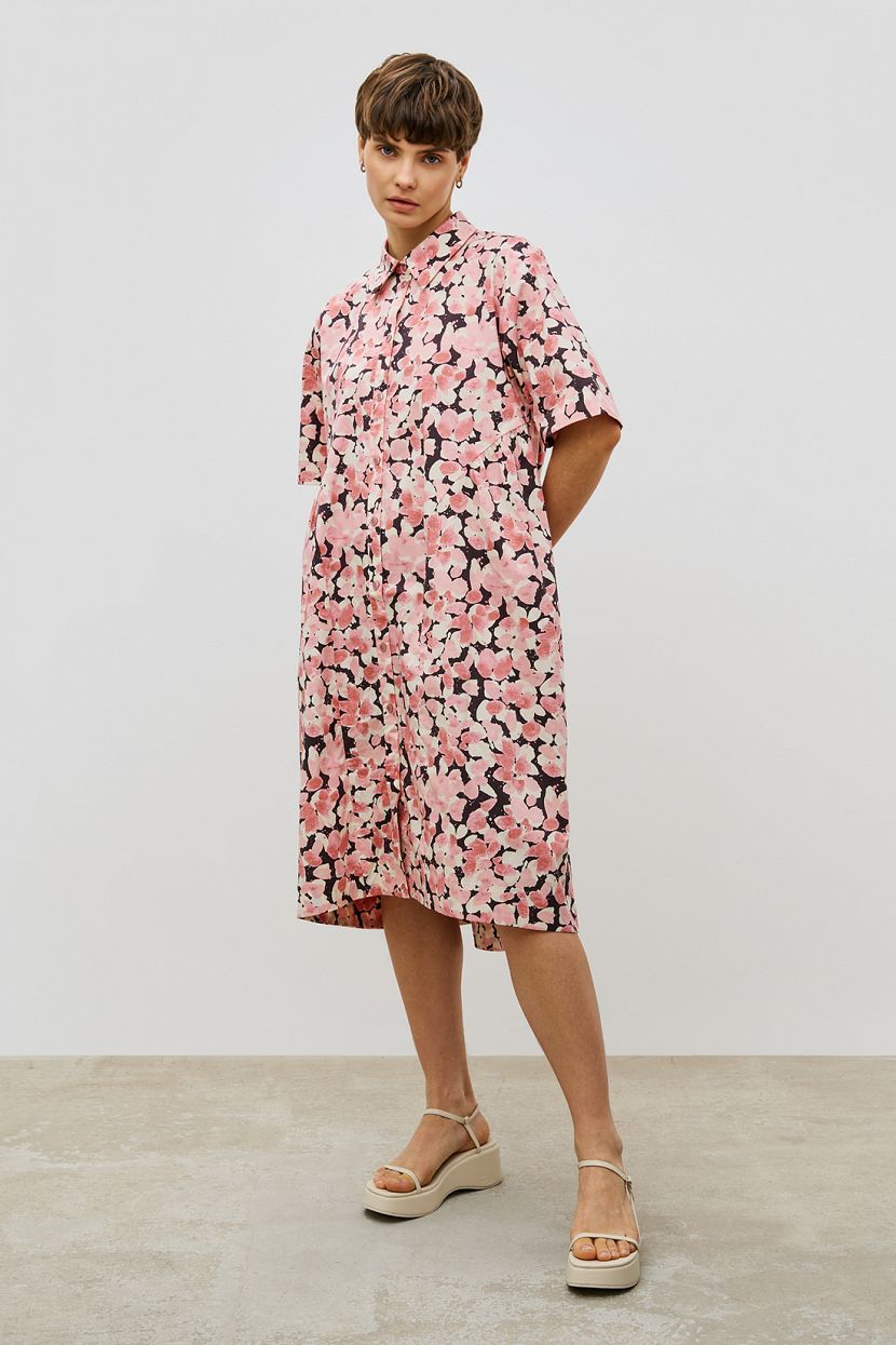 цена Хлопковое платье-рубашка с отрезным лифом, XS, розовый