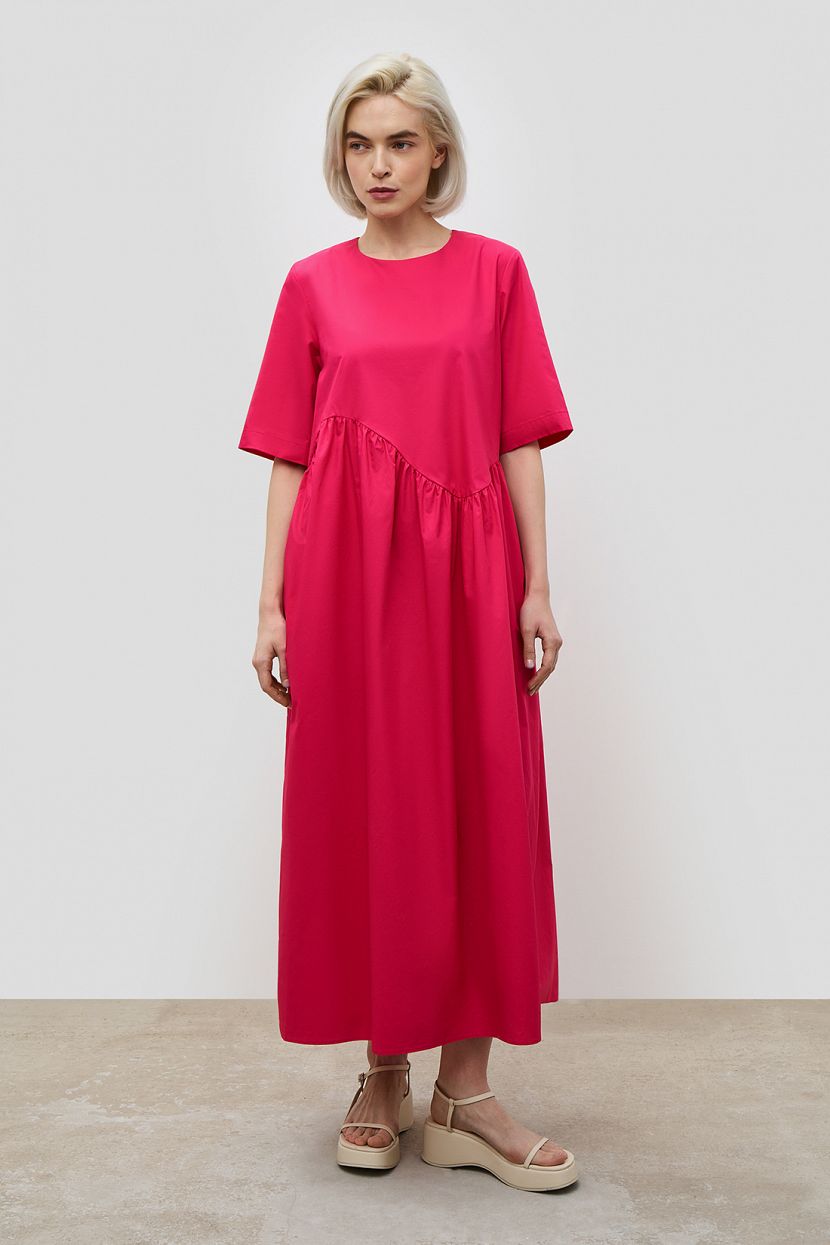 Хлопковое платье-миди с короткими рукавами, XXL, розовый