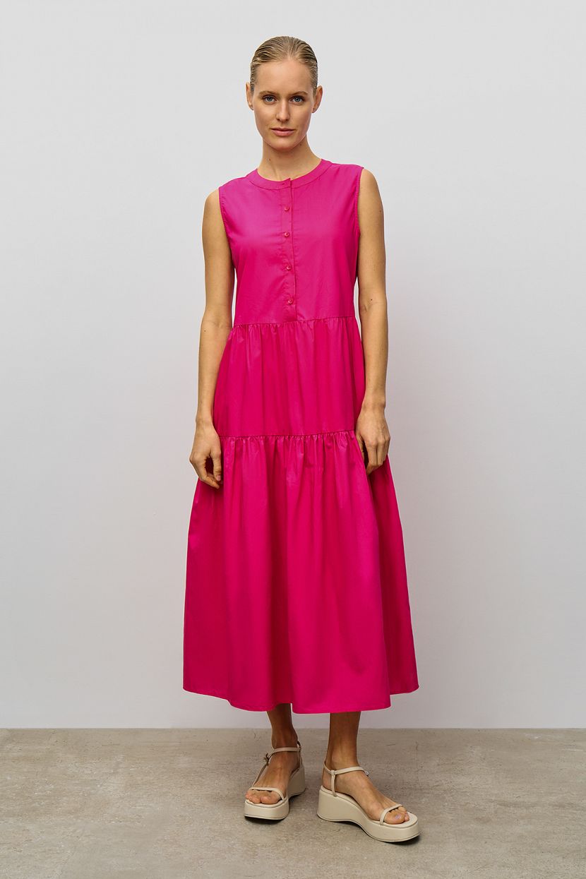 Хлопковое ярусное платье-миди без рукавов, XXL, розовый платье твое лаконичное 42 размер