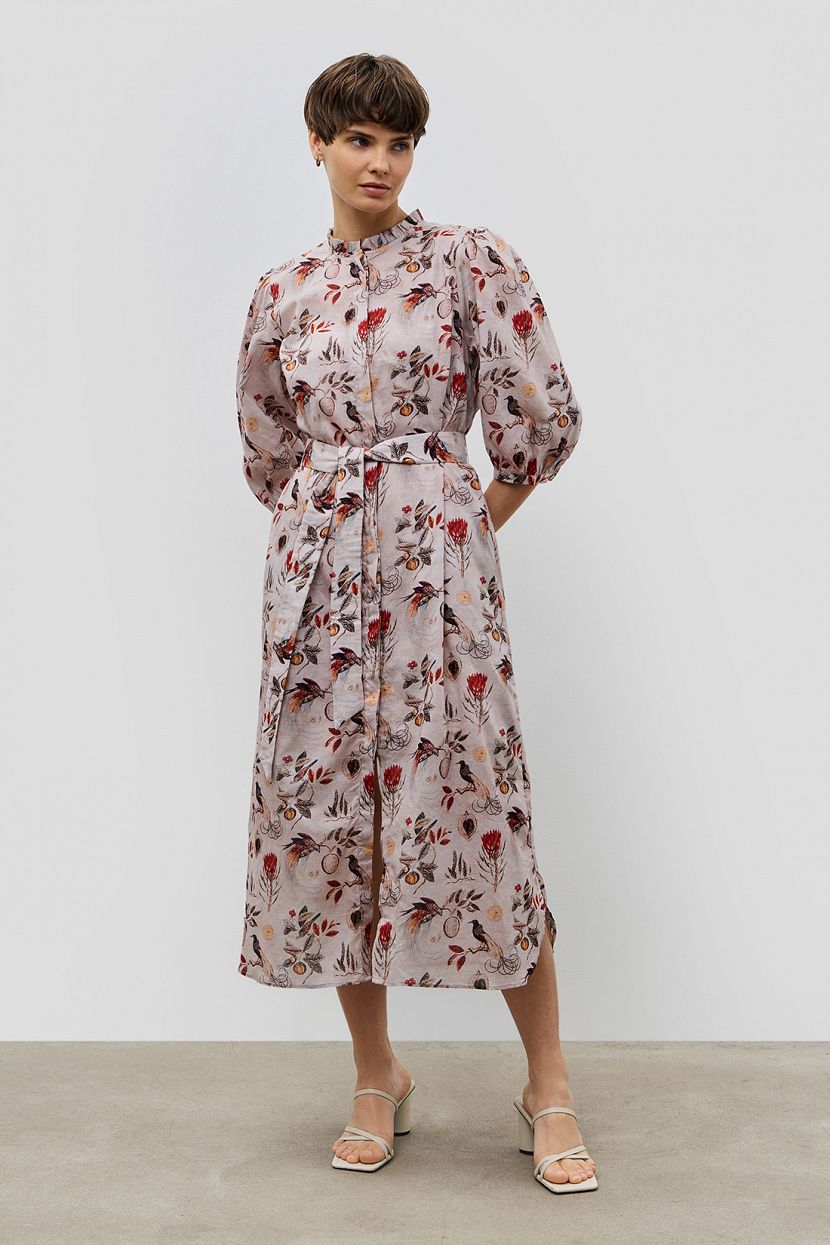 Хлопковое платье-рубашка миди с принтом M бежевый 3449₽