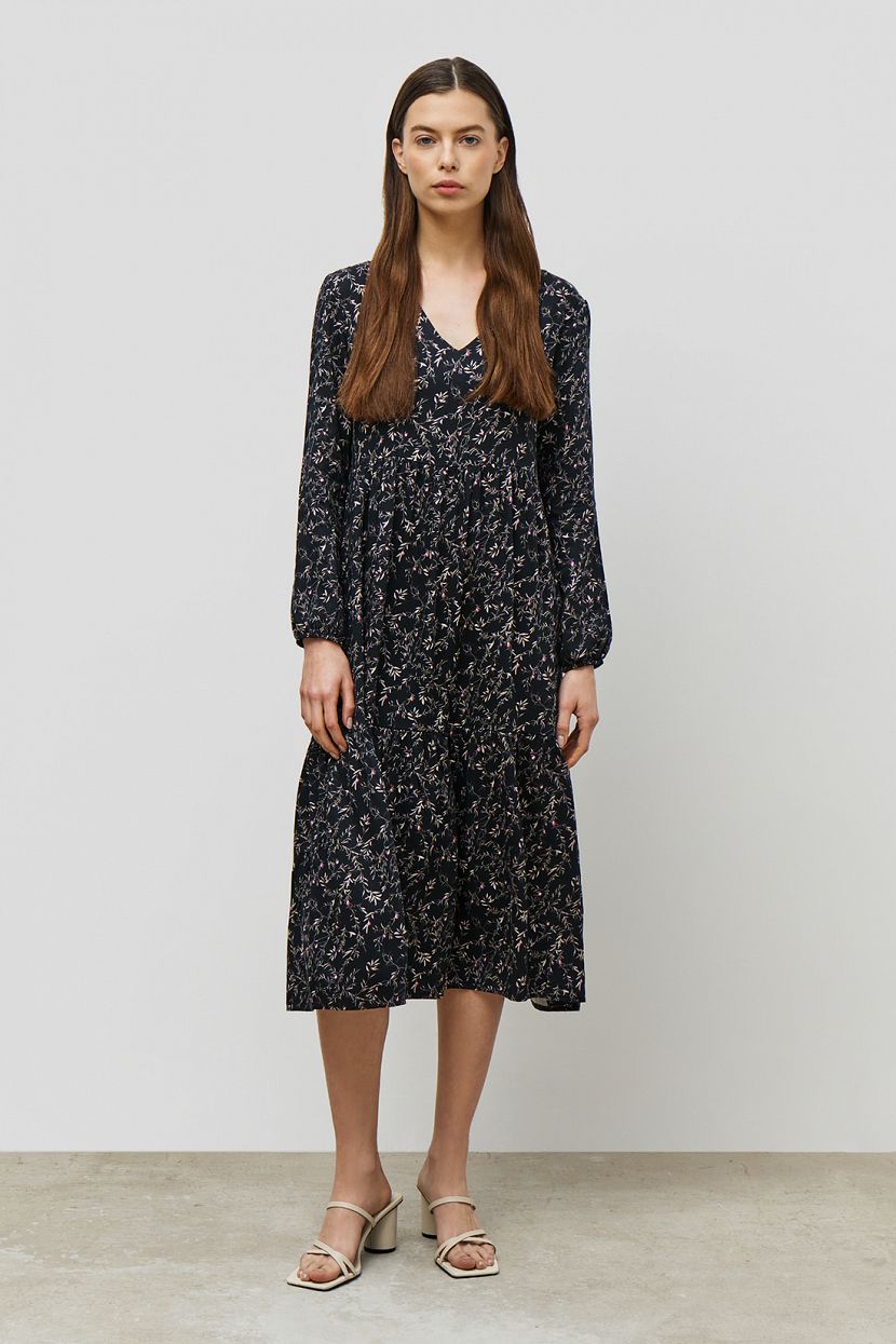 Платье из вискозы свободного кроя с принтом L черный 4999₽
