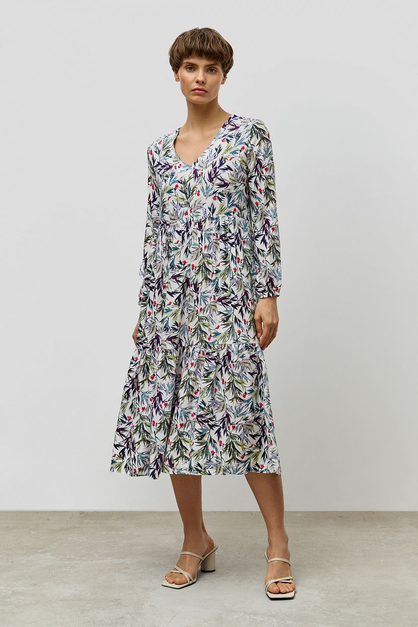 Платье из вискозы свободного кроя с принтом L белый 4999₽