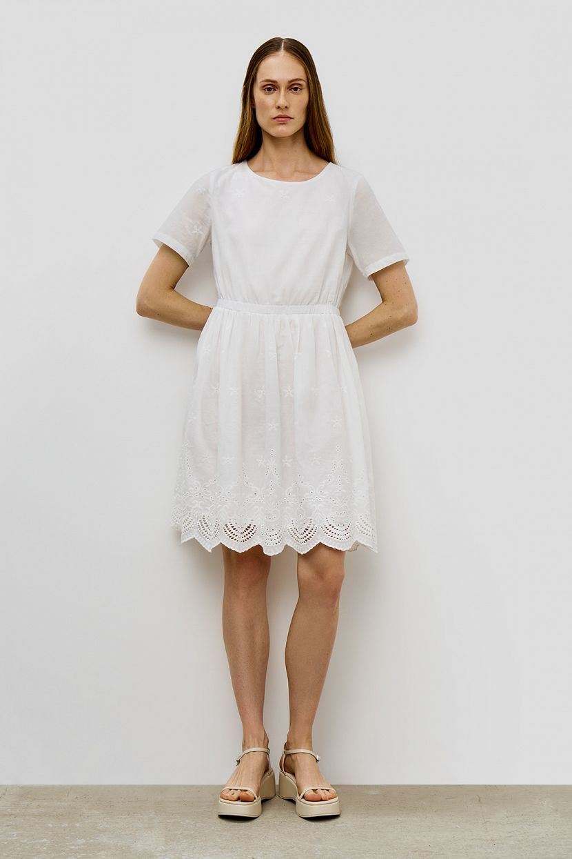 Хлопковое платье с вышивкой, XL, белый