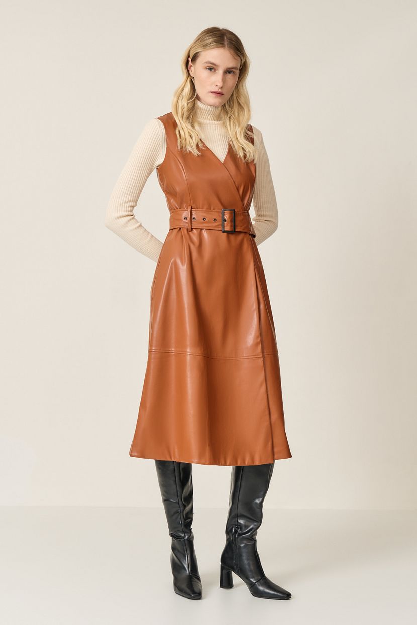 Платье из экокожи, XXL, коричневый