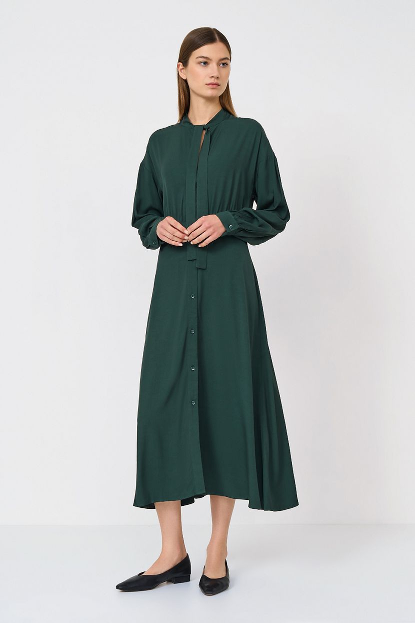 Платье-рубашка с бантом (арт. baon B4523504), размер XS, цвет зеленый