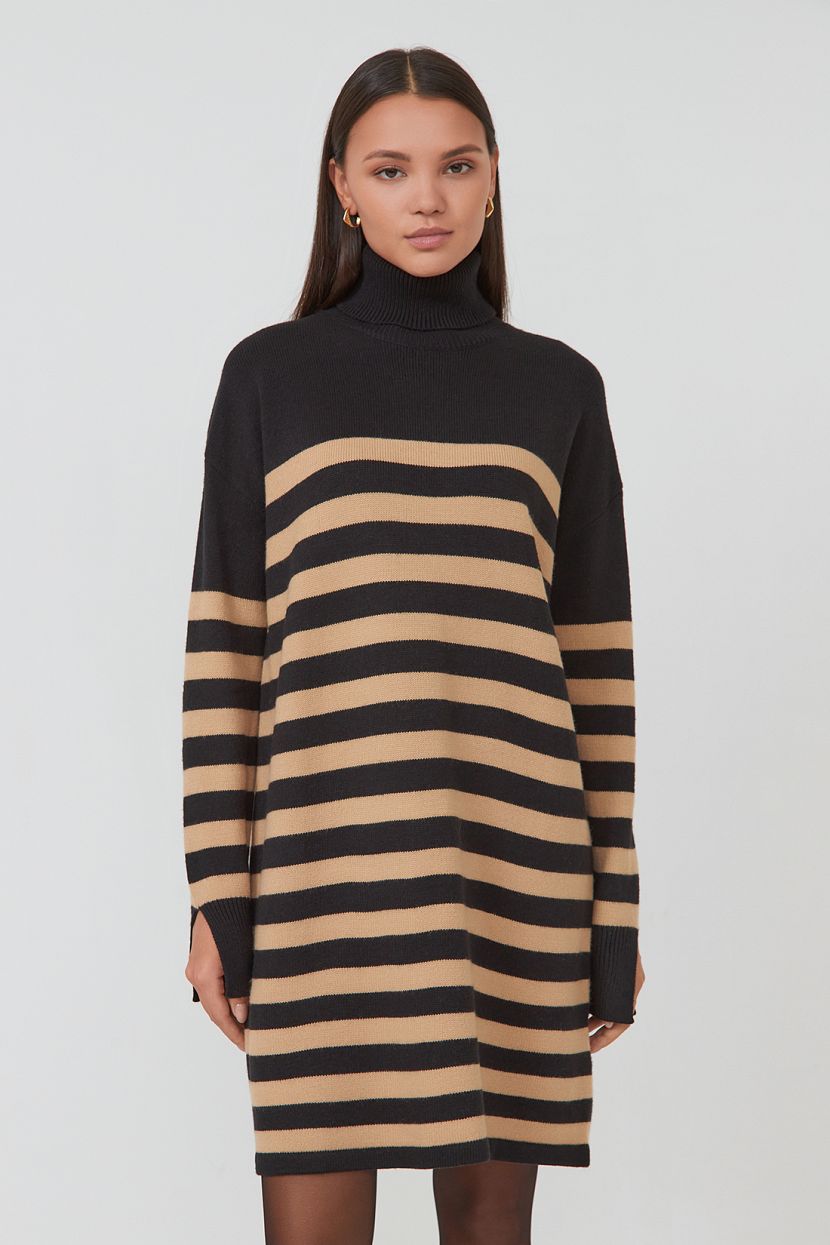 Платье-свитер в полоску, XL, черный