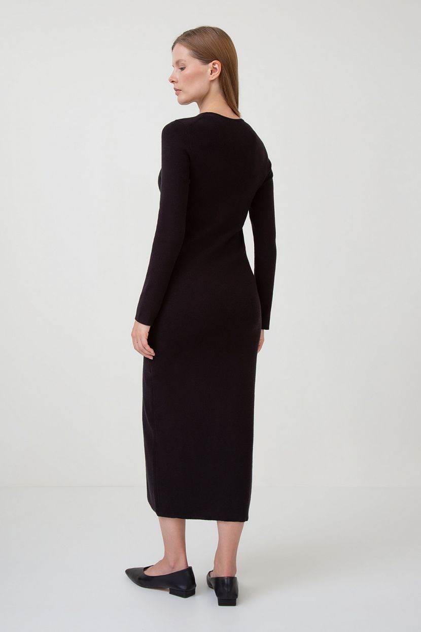 Трикотажное платье с разрезом (арт. baon B4523509), размер S, цвет черный Трикотажное платье с разрезом (арт. baon B4523509) - фото 2