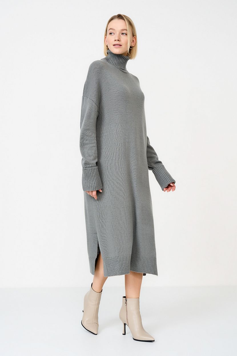 Платье-свитер в стиле оверсайз (арт. baon B4523513), размер XS, цвет серый
