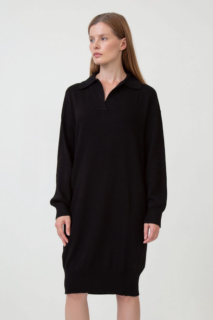 Вязаное платье-поло с ангорой, XXL, черный