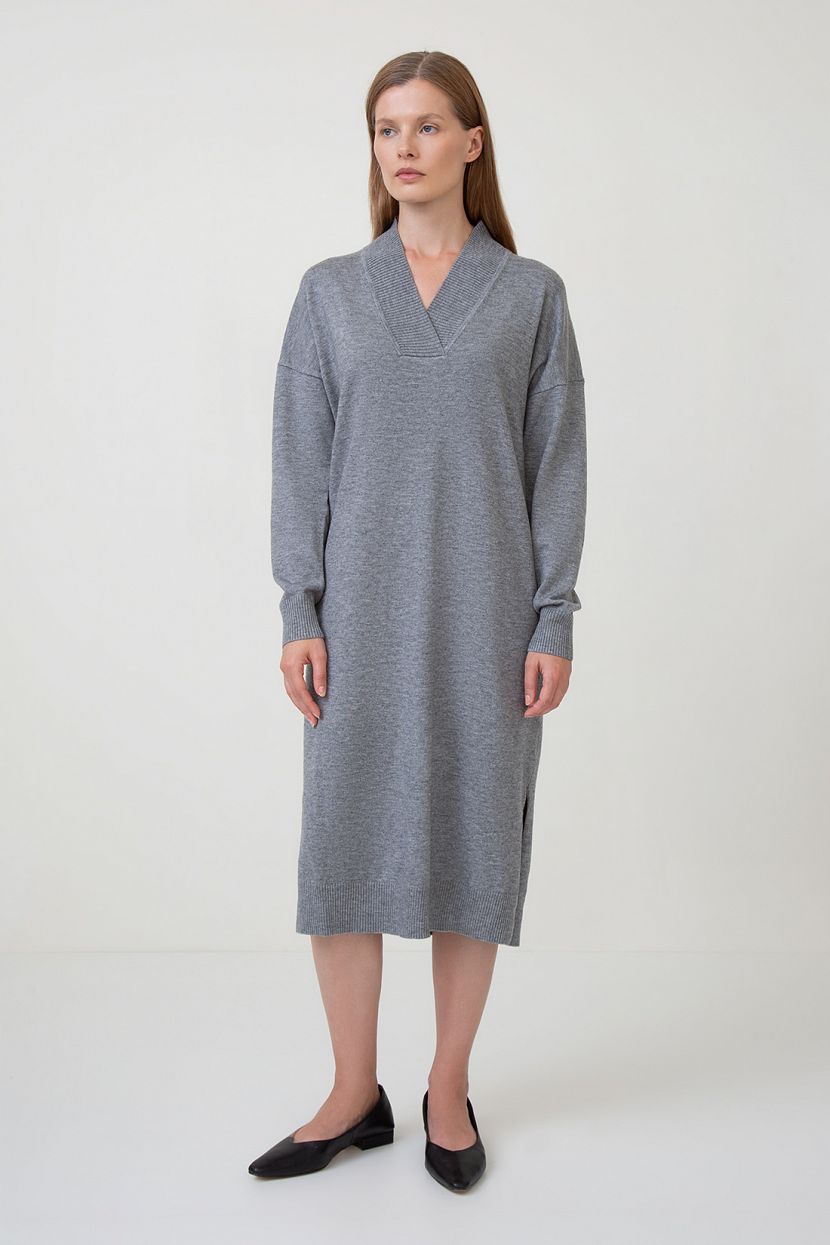 Платье-свитер с шерстью, XXL, серый