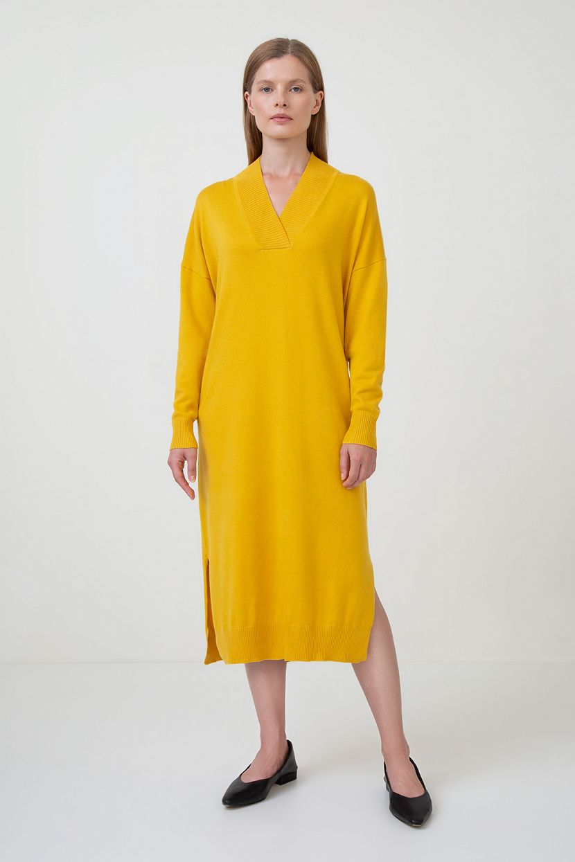 Платье-свитер с шерстью, XXL, желтый