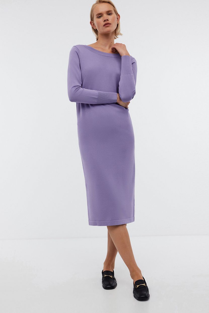 Платье из вискозы с вырезом на спине, XS, фиолетовый