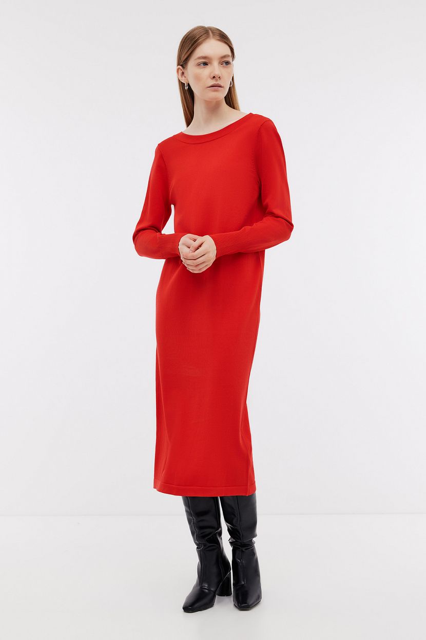 Платье из вискозы с вырезом на спине, L, красный