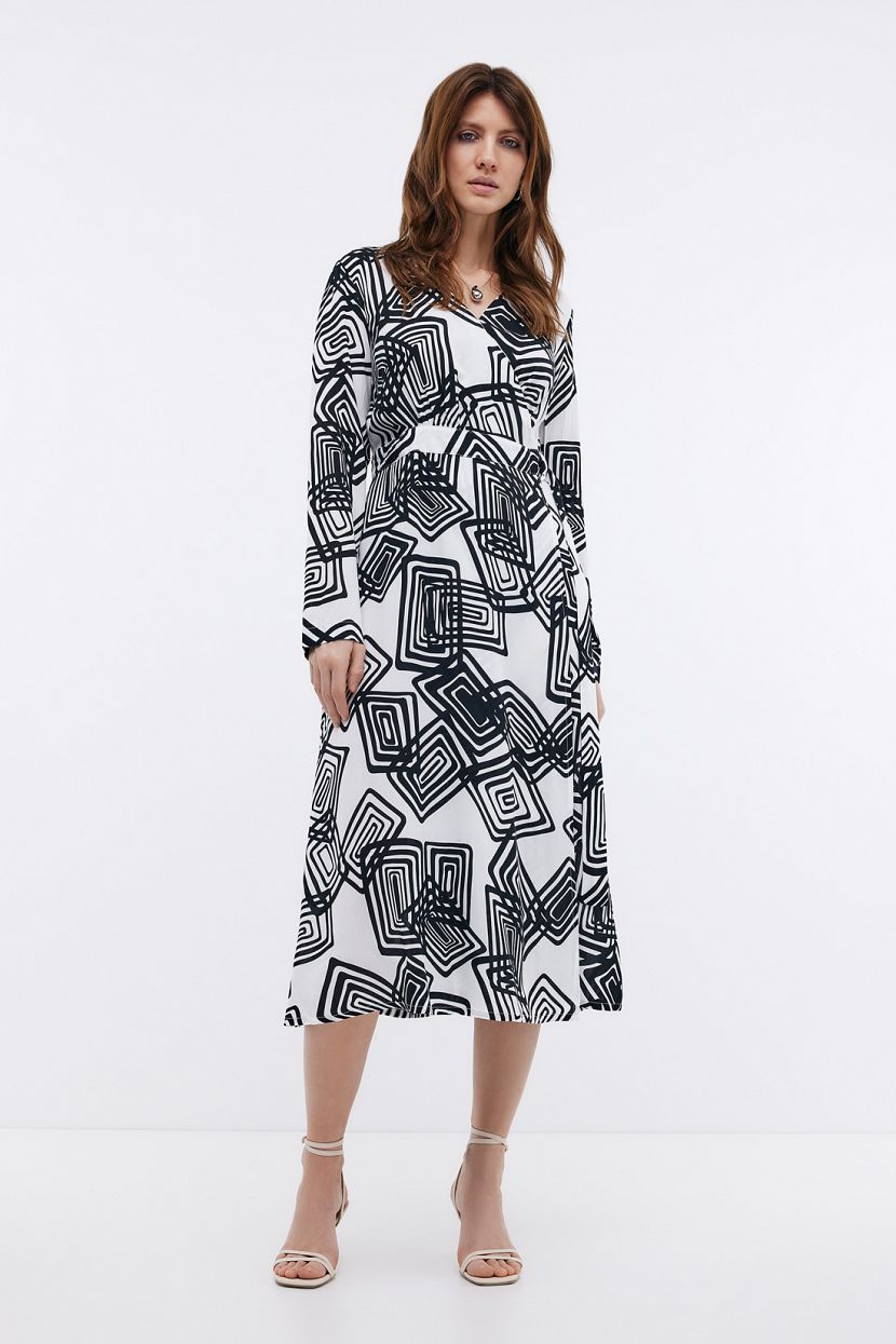 Платье с геометрическим принтом (арт. BAON B4524025), размер XXL, цвет белый