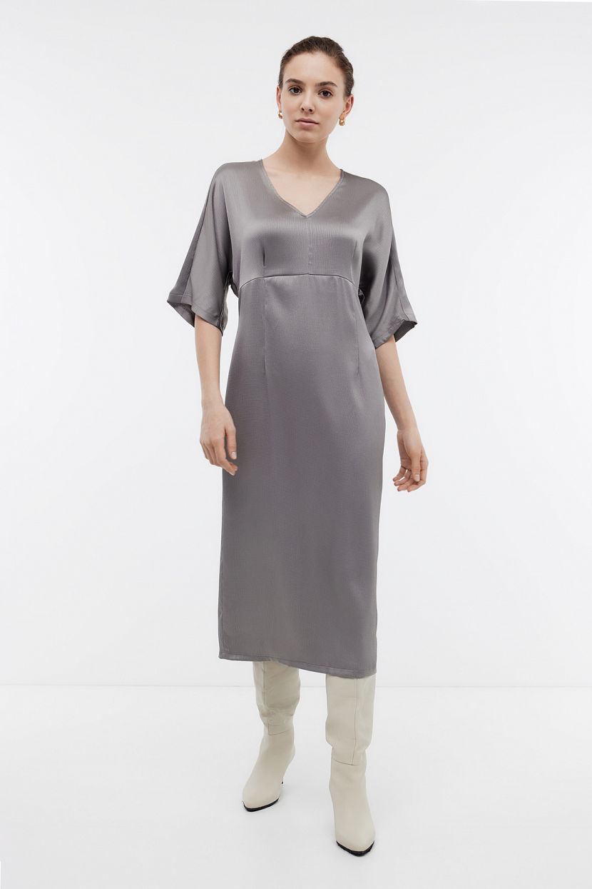 Платье миди с V-образным вырезом, XXL, серый
