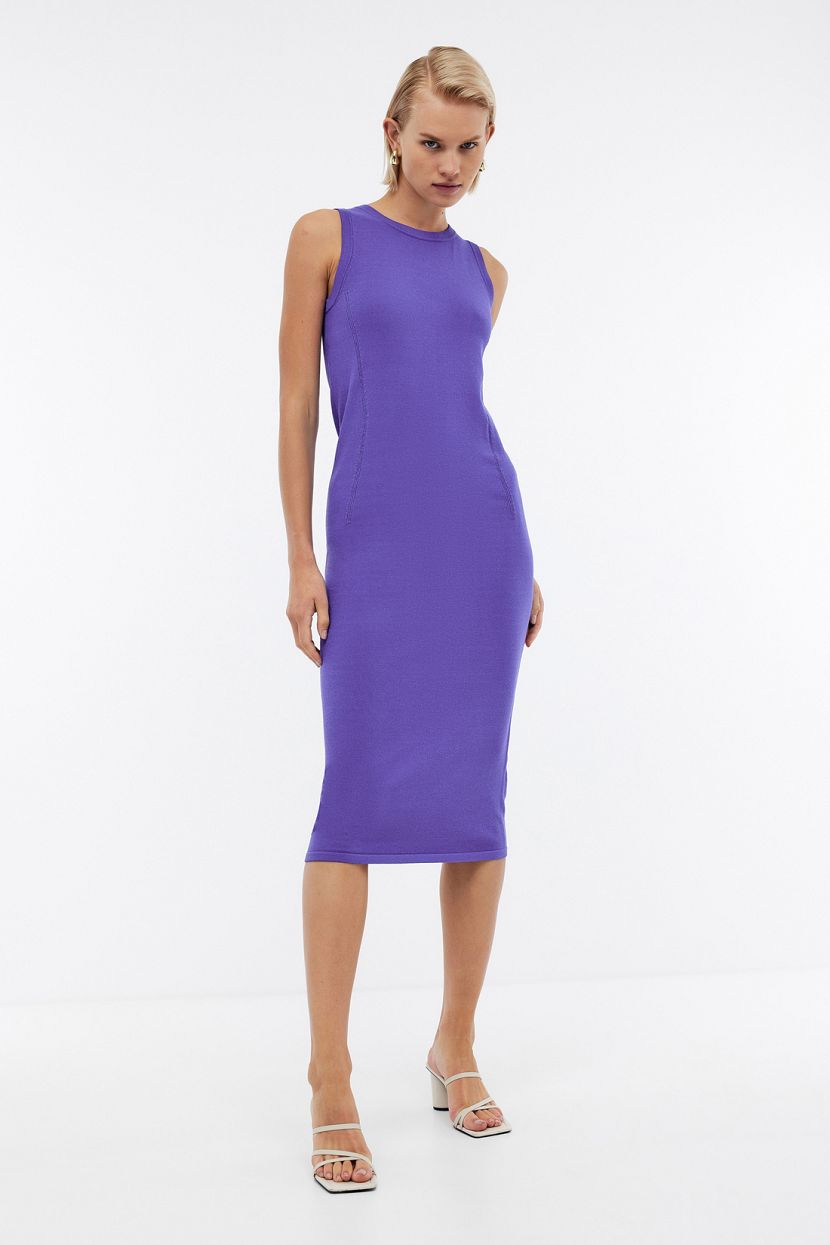 Трикотажное платье миди, XS, фиолетовый