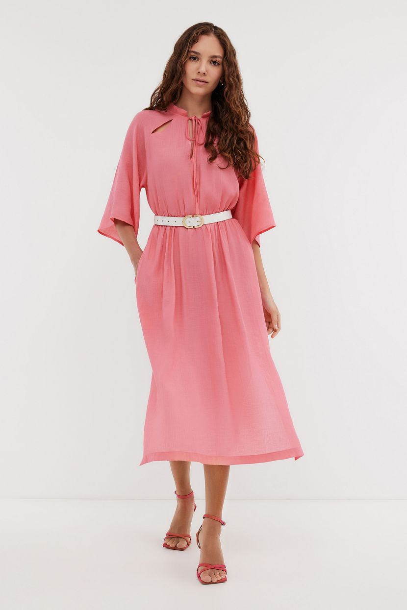 Платье миди из вискозы с рюшами (арт. BAON B4524040), размер L, цвет розовый