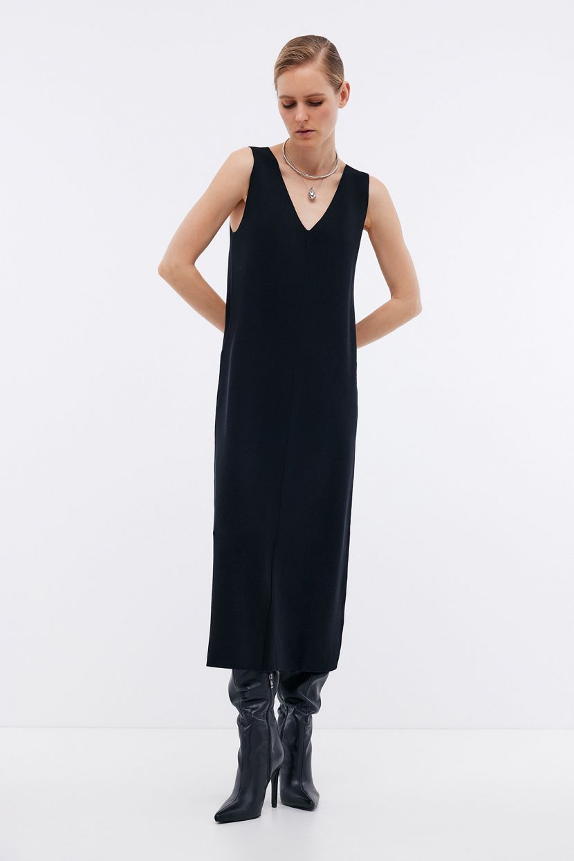 Свободное платье из вязаного трикотажа, XXL, черный