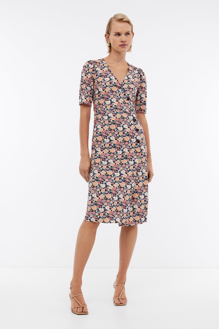 Платье миди из вискозы с принтом L синий 2399₽