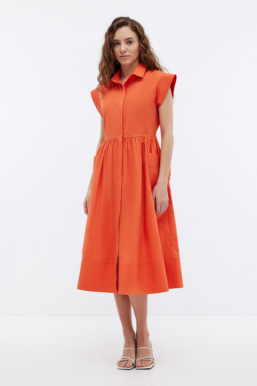 Платье рубашка из хлопкового поплина (арт. BAON B4524051), размер L, цвет оранжевый Платье рубашка из хлопкового поплина (арт. BAON B4524051) - фото 3