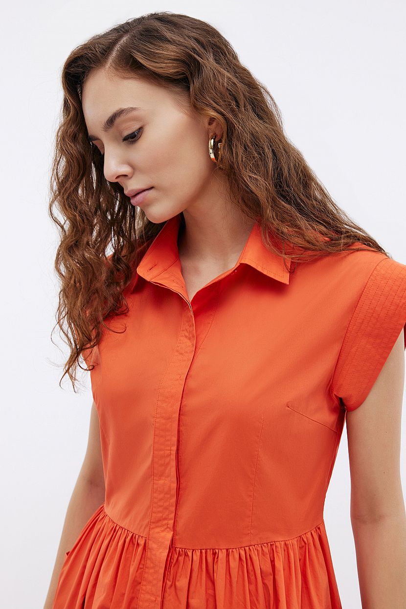 Платье рубашка из хлопкового поплина (арт. BAON B4524051), размер L, цвет оранжевый Платье рубашка из хлопкового поплина (арт. BAON B4524051) - фото 4