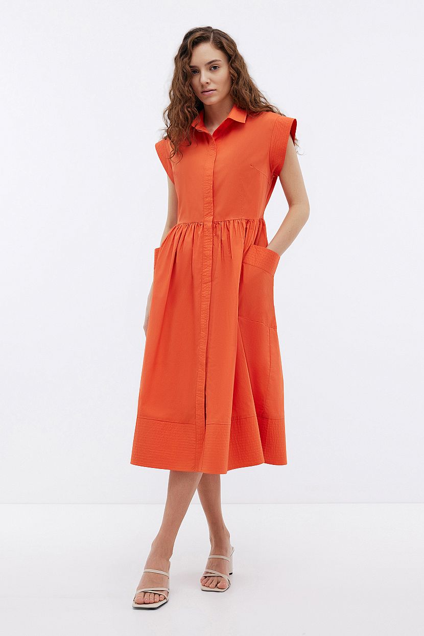 Платье рубашка из хлопкового поплина (арт. BAON B4524051), размер L, цвет оранжевый